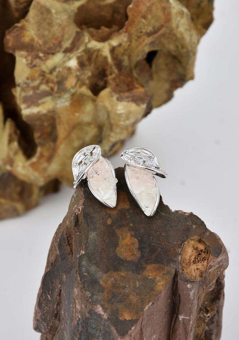 White Contemporary Floral Studs Earrings