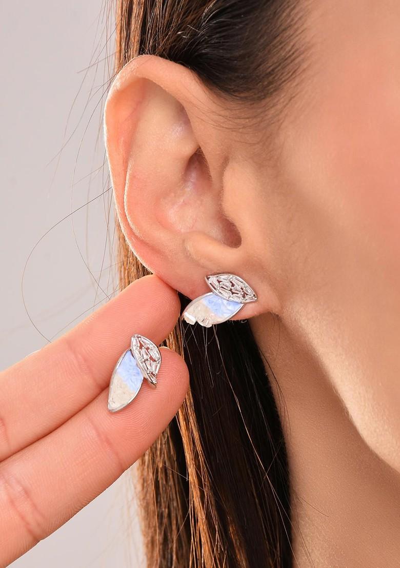 Grey Contemporary Floral Studs Earrings