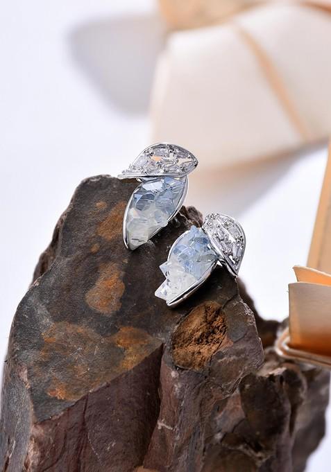 Grey Contemporary Floral Studs Earrings