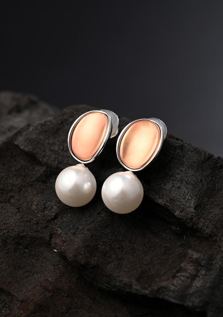 Silver Plated Pearls Studded Circular Shape Drop Earrings