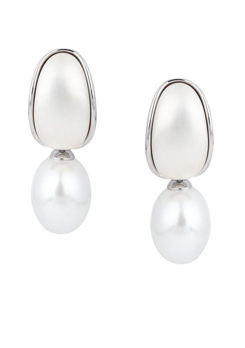 Silver Rhodium Plated Rhodium Plated Pearls Beaded Contemporary Drop Earrings