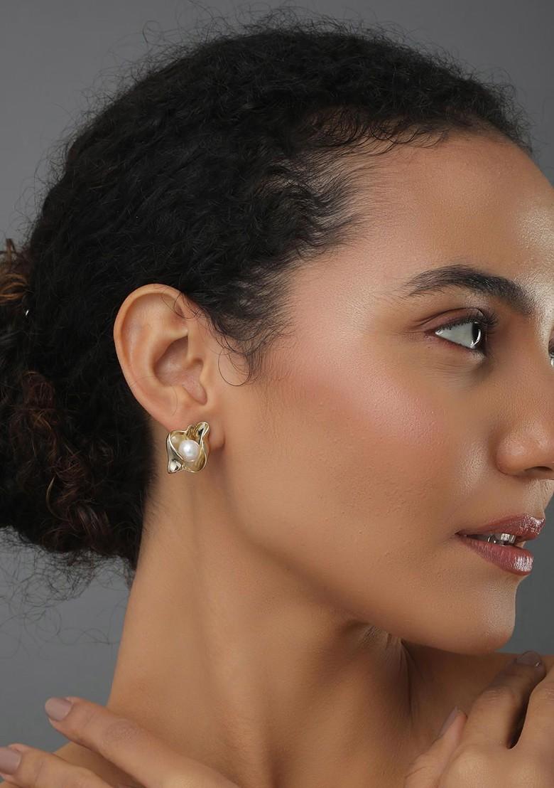 Gold Contemporary Quirky Studs Earrings