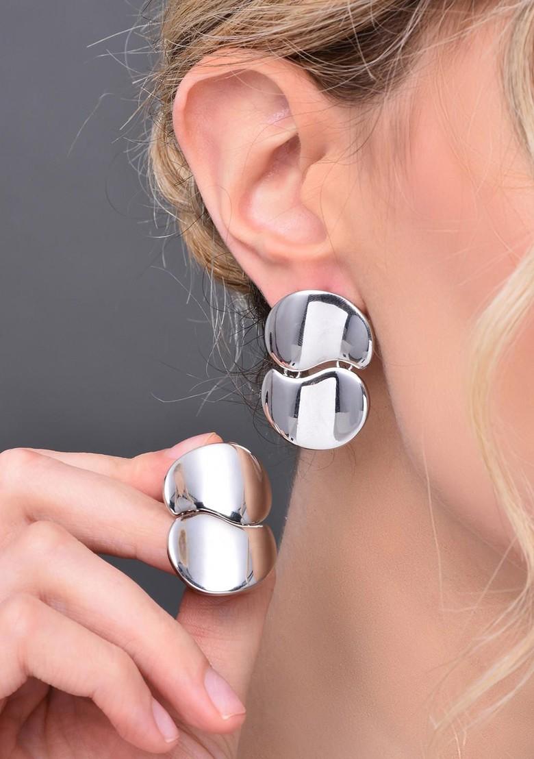 Silver Contemporary Circular Drop Earrings