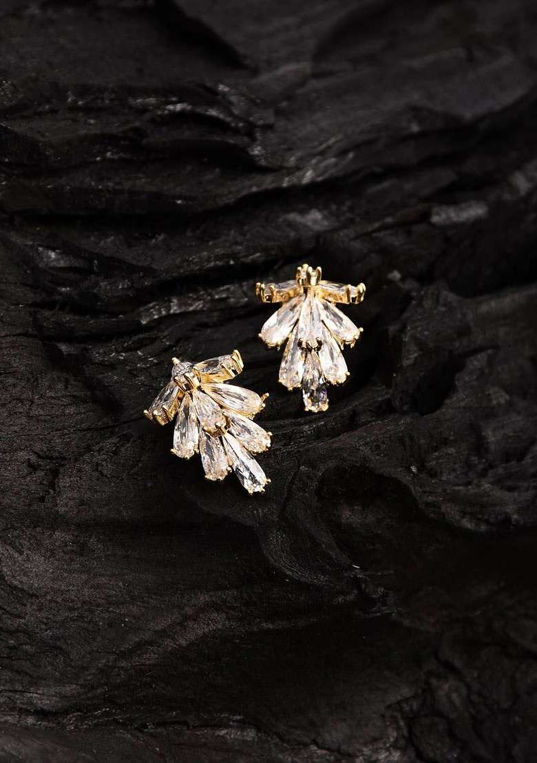 Gold Contemporary Leaf Shaped Drop Earrings - Indya