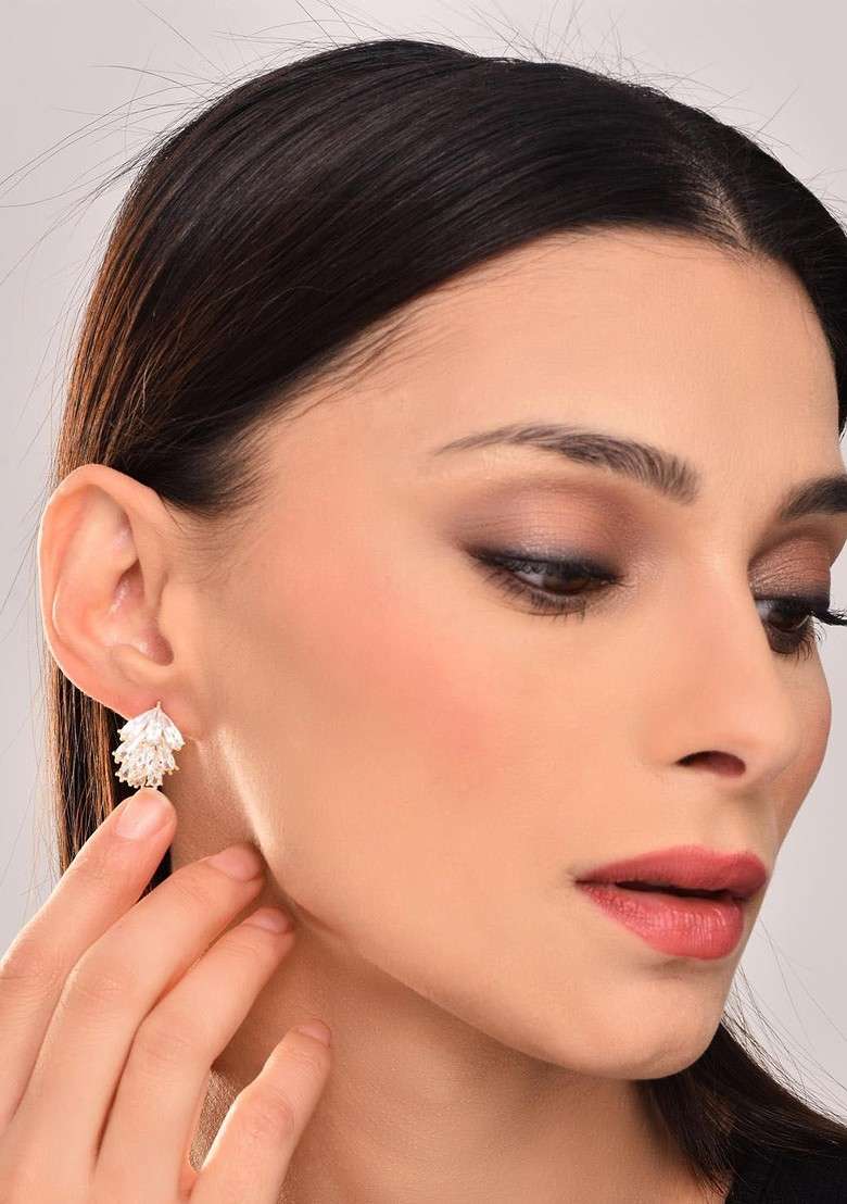 Gold Contemporary Leaf Shaped Drop Earrings - Indya