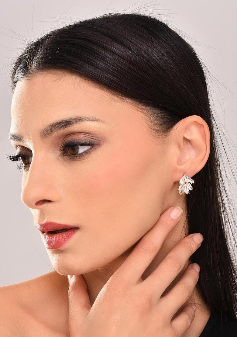 Gold Contemporary Leaf Shaped Drop Earrings