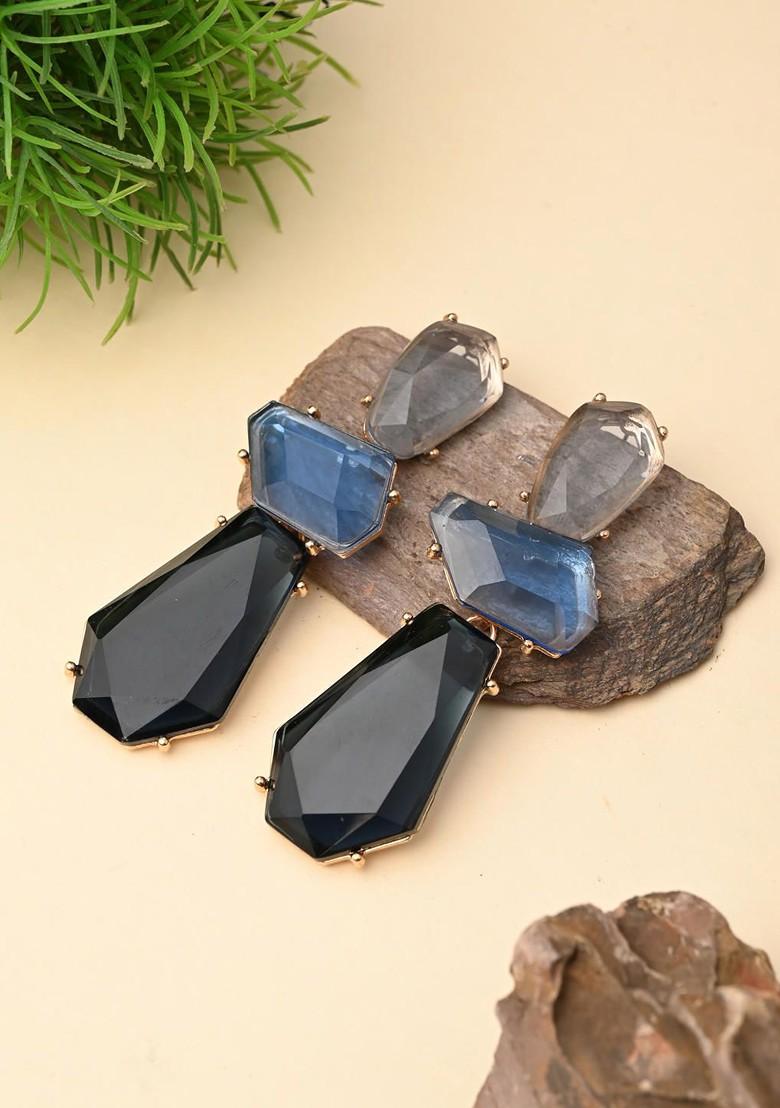 Gold Plated Artificial Stones Contemporary Shaped Drop Earrings