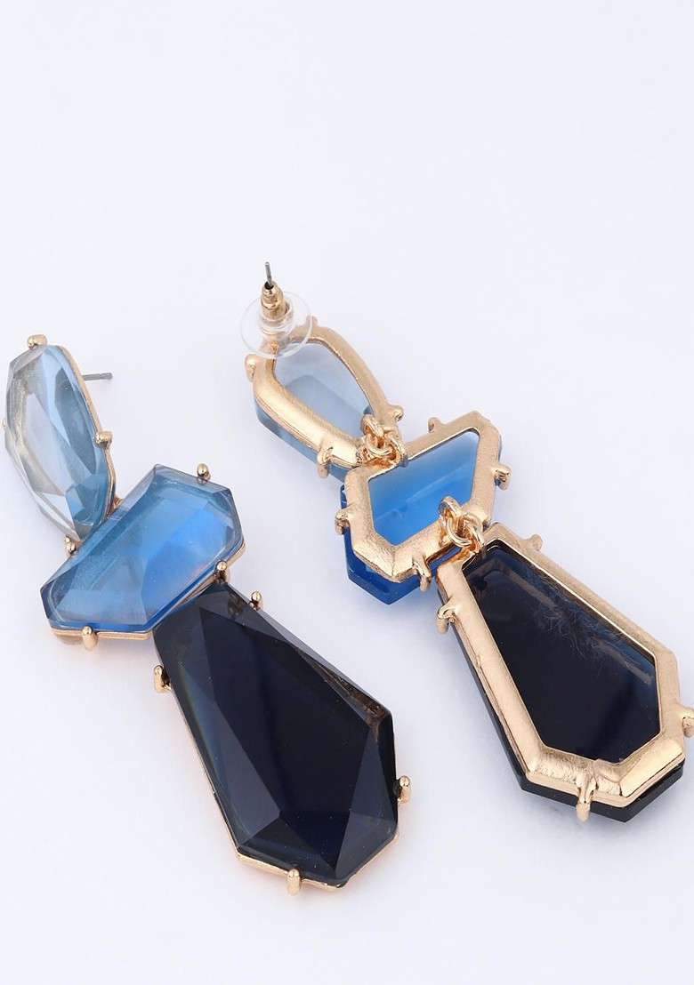 Gold Plated Artificial Stones Contemporary Shaped Drop Earrings - Indya