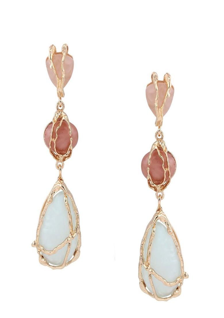 Gold Plated Artificial Stones Studded Teardrop Shaped Drop Earrings