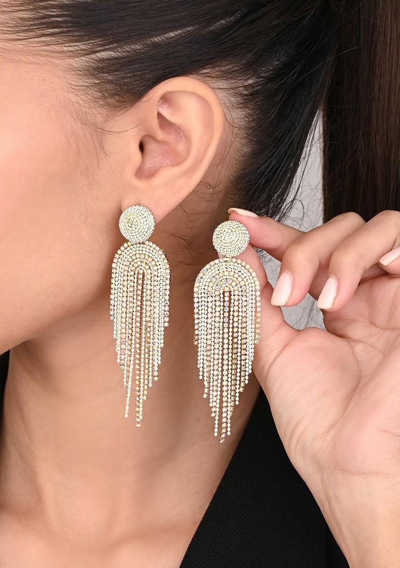 Silver Plated Artificial Stones Contemporary Shaped Drop Earrings