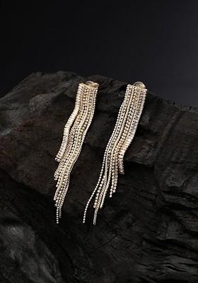 Silver Plated Artificial Stones Studded Contemporary Shape Drop Earrings