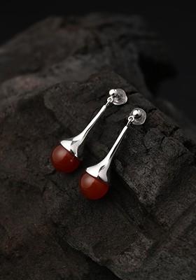 Silver Plated Artificial Beads Contemporary Shaped Drop Earrings