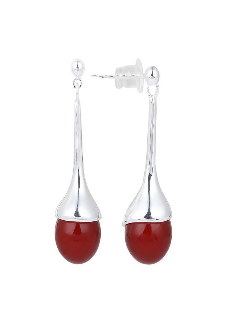Silver Plated Artificial Beads Contemporary Shaped Drop Earrings