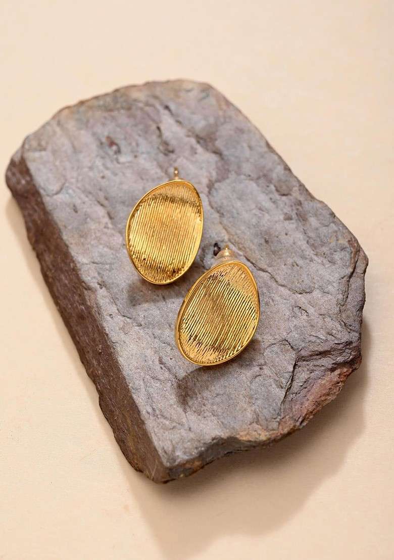 Gold Plated Contemporary Shaped Studs Earrings - Indya