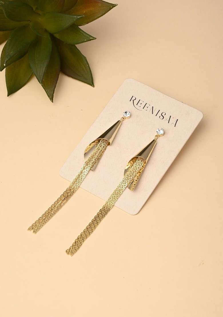 Gold Plated Contemporary Shape Drop Earrings - Indya