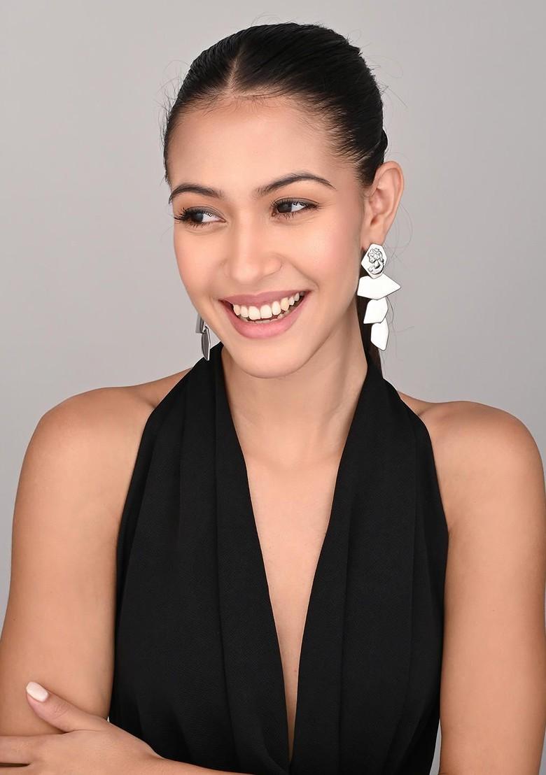 Silver Plated Contemporary Shape Drop Earrings