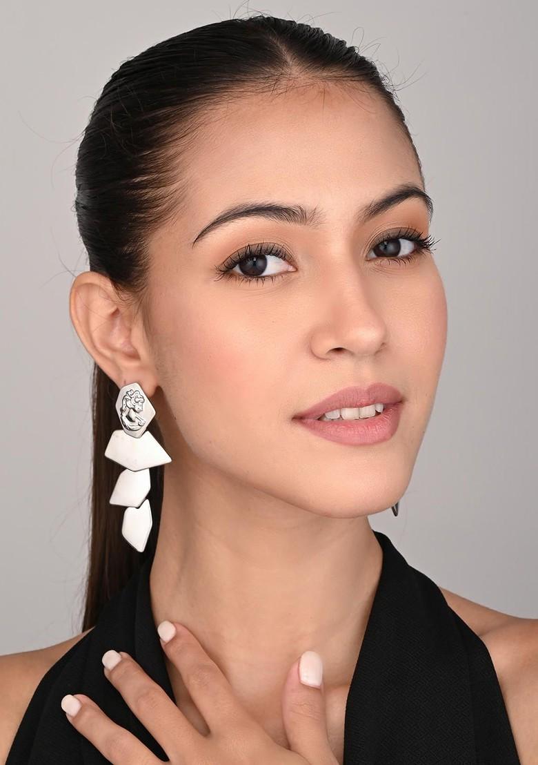 Silver Plated Contemporary Shape Drop Earrings
