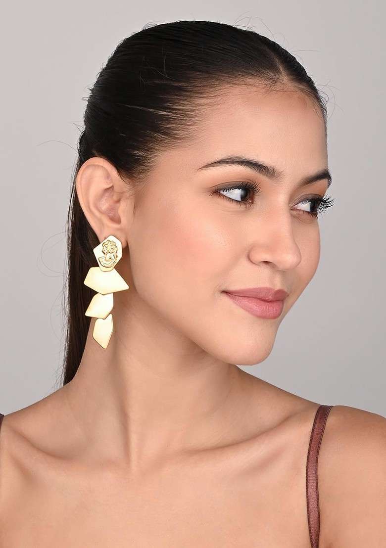 Gold Plated Contemporary Shape Drop Earrings - Indya