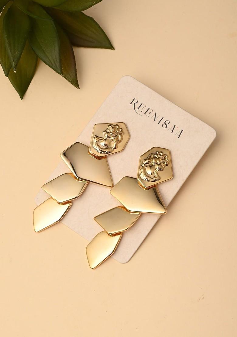 Gold Plated Contemporary Shape Drop Earrings