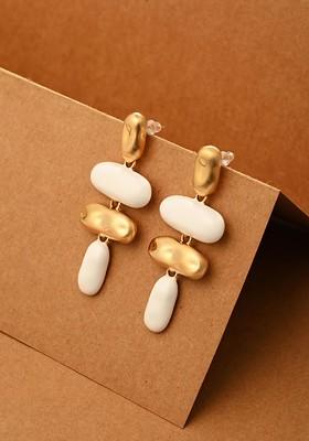 Gold Plated Contemporary Shape Drop Earrings