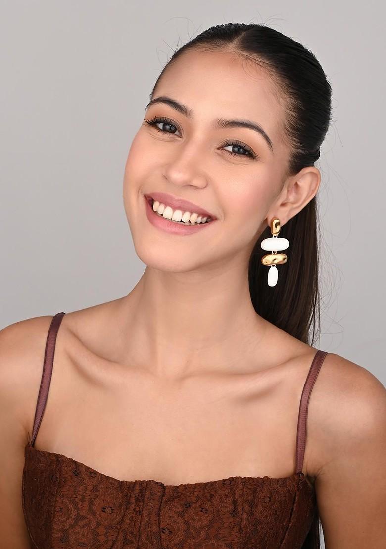 Gold Plated Contemporary Shape Drop Earrings