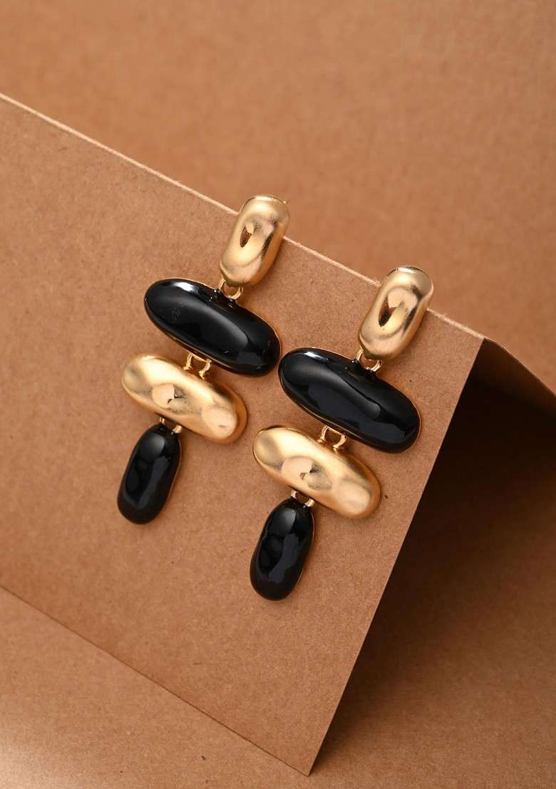 Gold Plated Contemporary Shape Drop Earrings - Indya