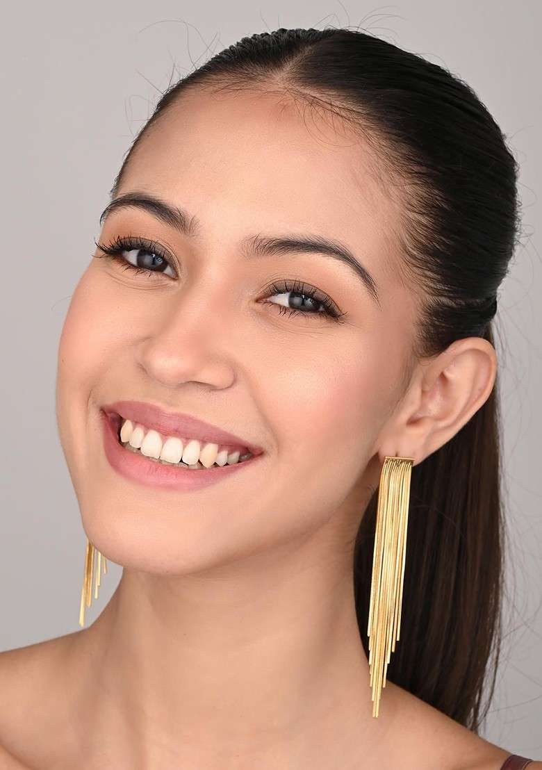 Gold Plated Contemporary Shape Drop Earrings - Indya