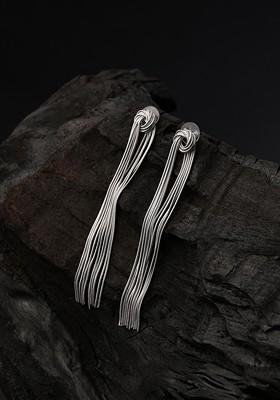 Silver Plated Contemporary Shape Drop Earrings