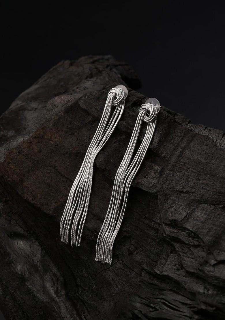 Silver Plated Contemporary Shape Drop Earrings