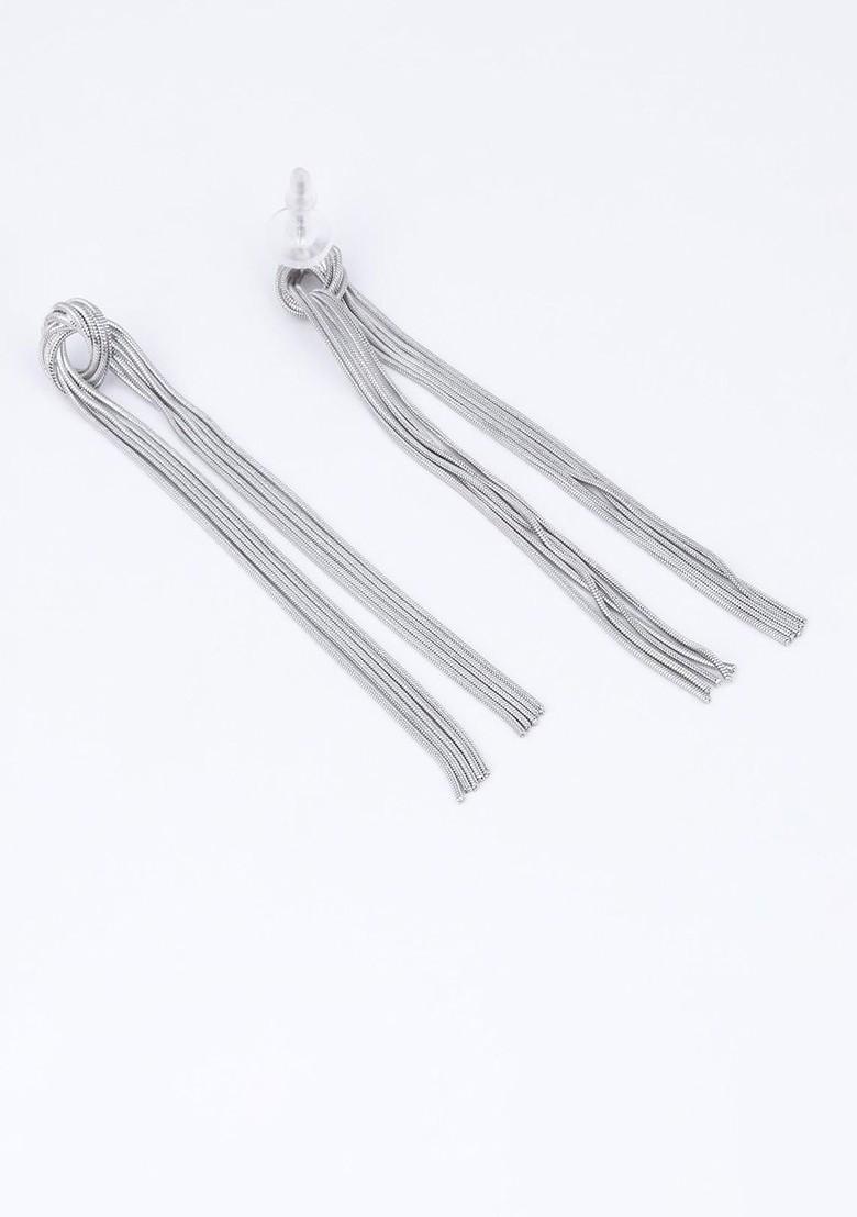 Silver Plated Contemporary Shape Drop Earrings