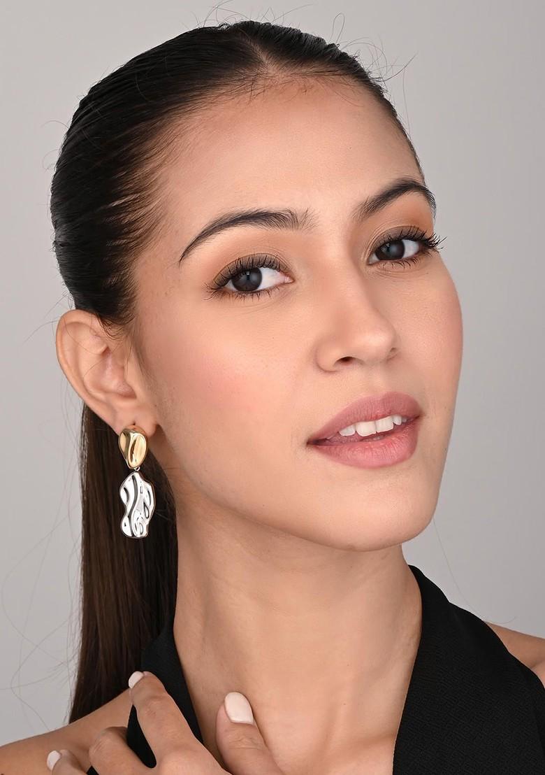 Silver Rhodium Plated Rhodium Plated Contemporary Shaped Drop Earrings