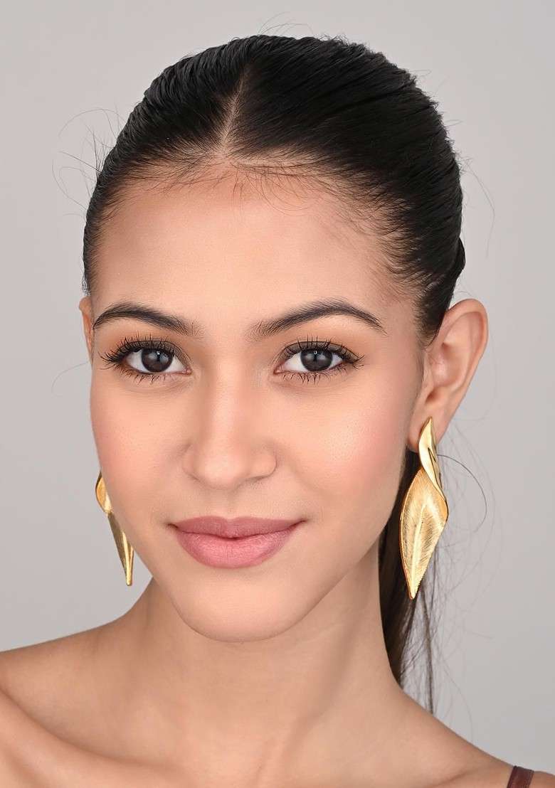 Gold Plated Contemporary Shape Drop Earrings - Indya