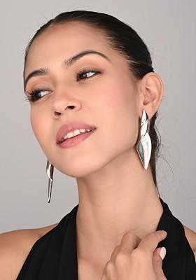 Silver Plated Contemporary Shape Drop Earrings