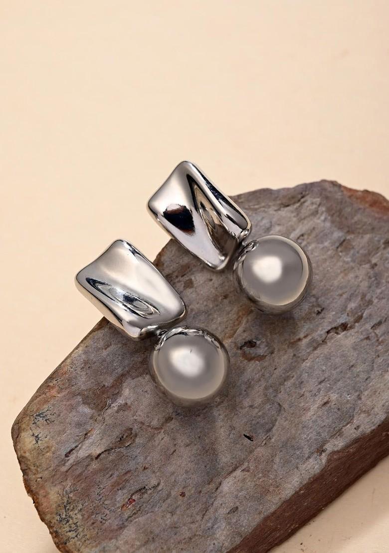 Silver Plated Contemporary Shaped Drop Earrings