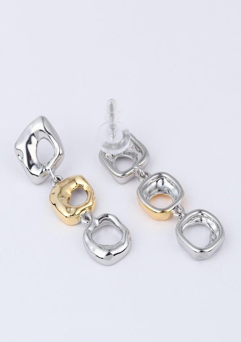 Silver Plated Contemporary Shape Drop Earrings