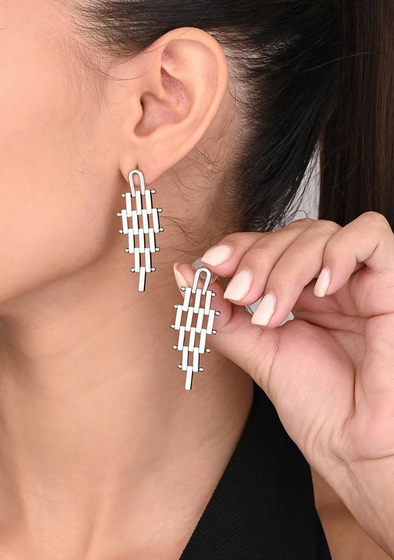 Silver Plated Geometric Shaped Drop Earrings