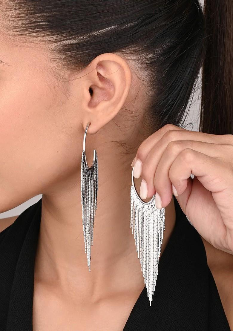 Silver Plated Contemporary Shape Drop Earrings