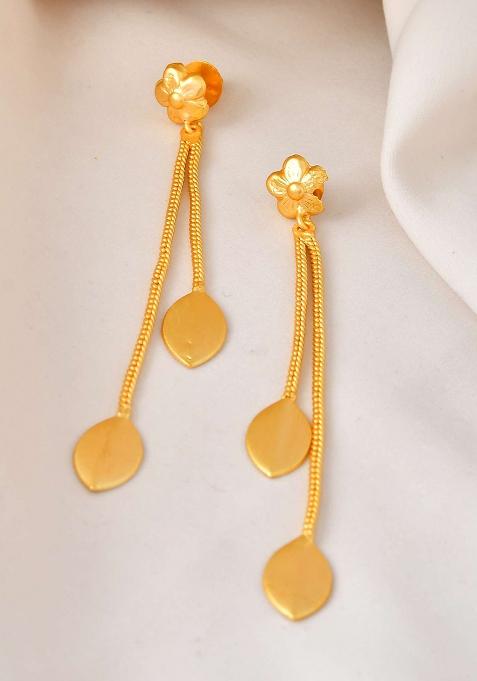 Gold And Plated Leaf Chain Drop Earrings