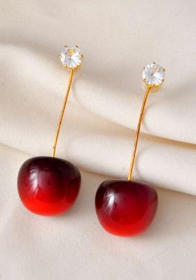 Gold And Tone Cherry Drop Earrings With Crystal Studs For Women