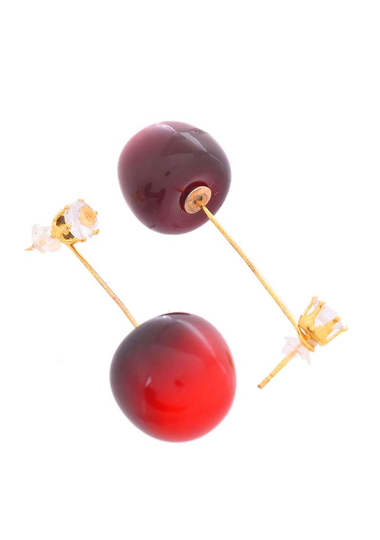 Gold And Tone Cherry Drop Earrings With Crystal Studs For Women - Indya