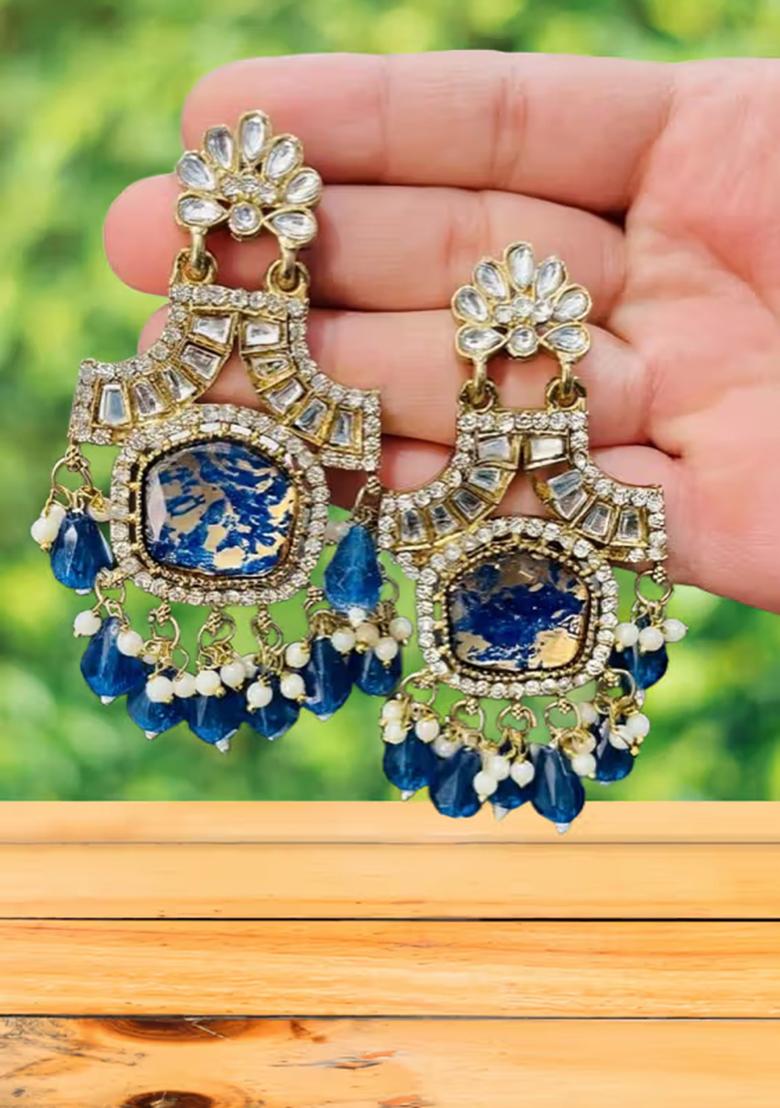 879 Golden Blue Earring Set