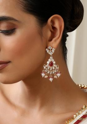 Red Polki Chandbali Earrings