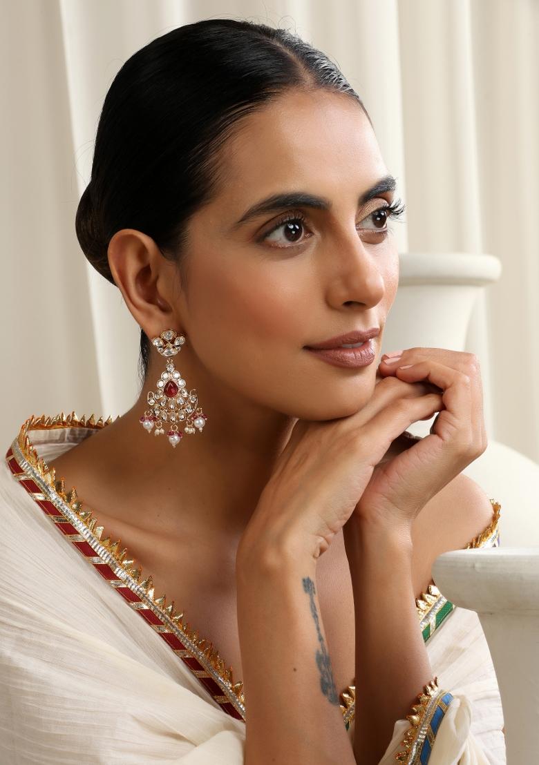 Red Polki Chandbali Earrings