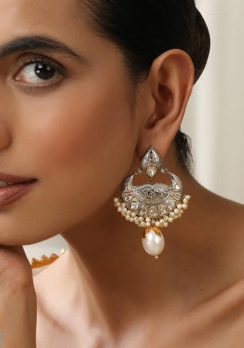 Silver Polki Chandbali Earrings