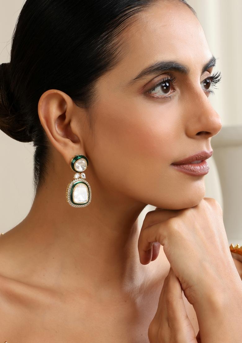 Green Polki Dangler Earrings