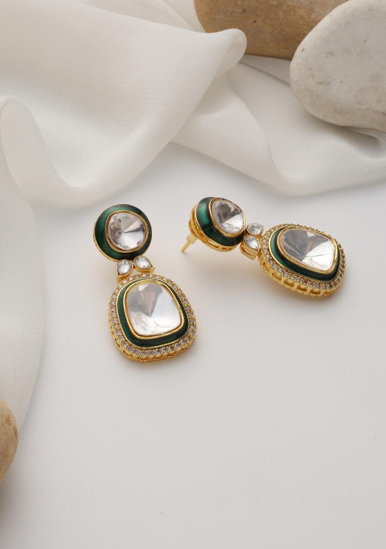 Green Polki Dangler Earrings