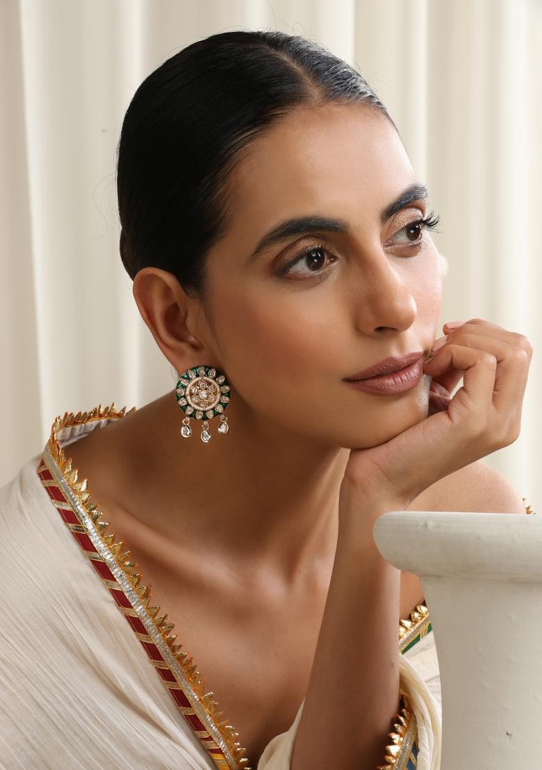 Green Polki Dangler Earrings