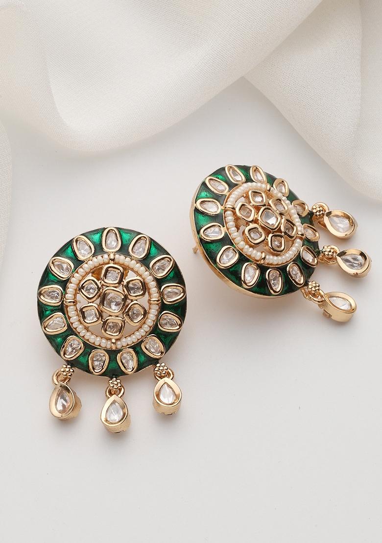 Green Polki Dangler Earrings