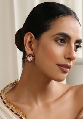 Red Polki Stud Earrings