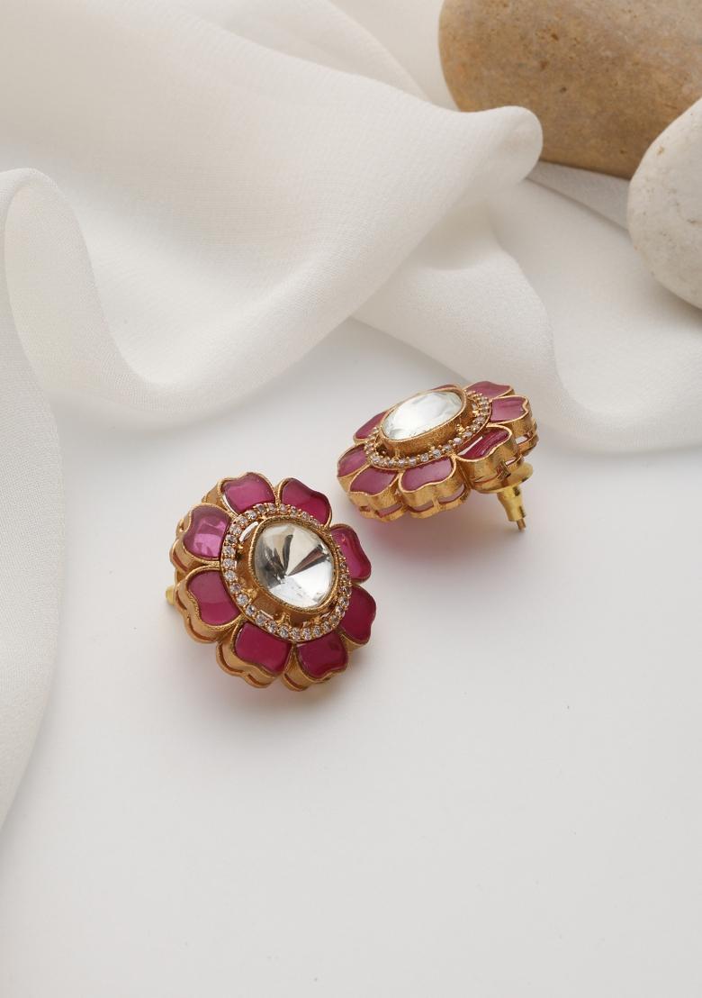 Red Polki Stud Earrings